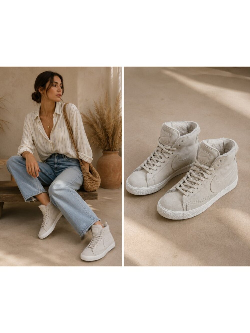 Nike Blazer Mid Premium Sherpa Women’s 7.5 Beige Suede High Top 403729-200